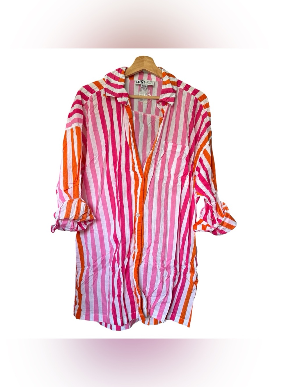 NWOT Beach Riot Revolve Alexa Pink Orange Striped Swim Cover Up Shirt L/XL